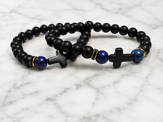 Mens Blue + Black Cross Bracelet
