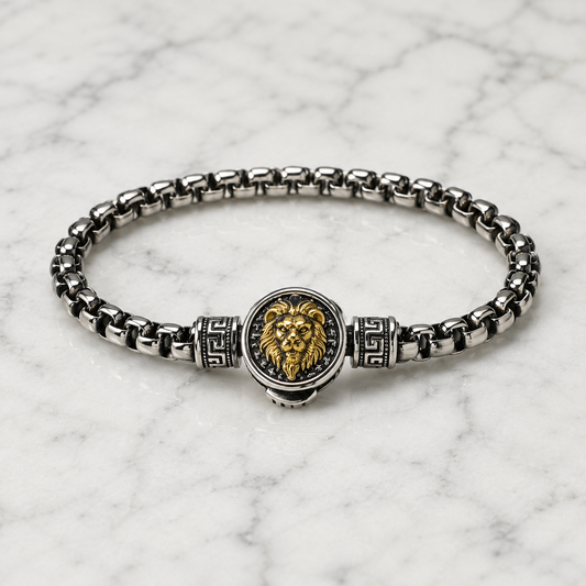 Mens Greek Key / Lion bracelet
