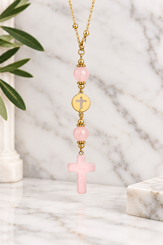 Rose Quartz Car Cross Charm ✨