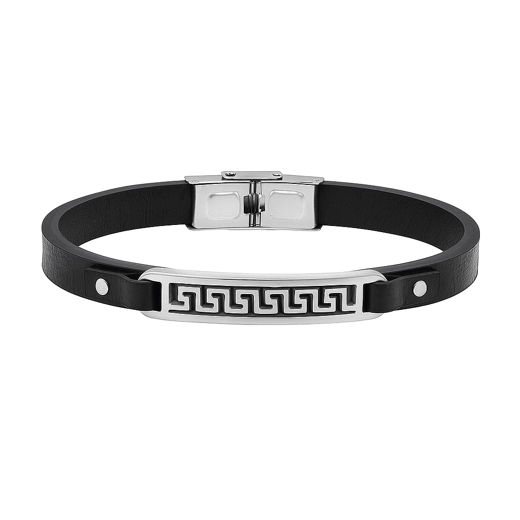 Mens Leather Meander bracelet
