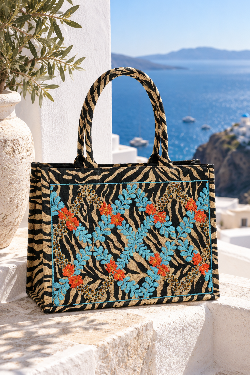 Zebra beaded Tote Handbag