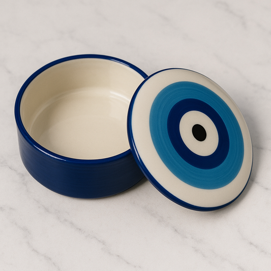 Blue evil eye trinket jar