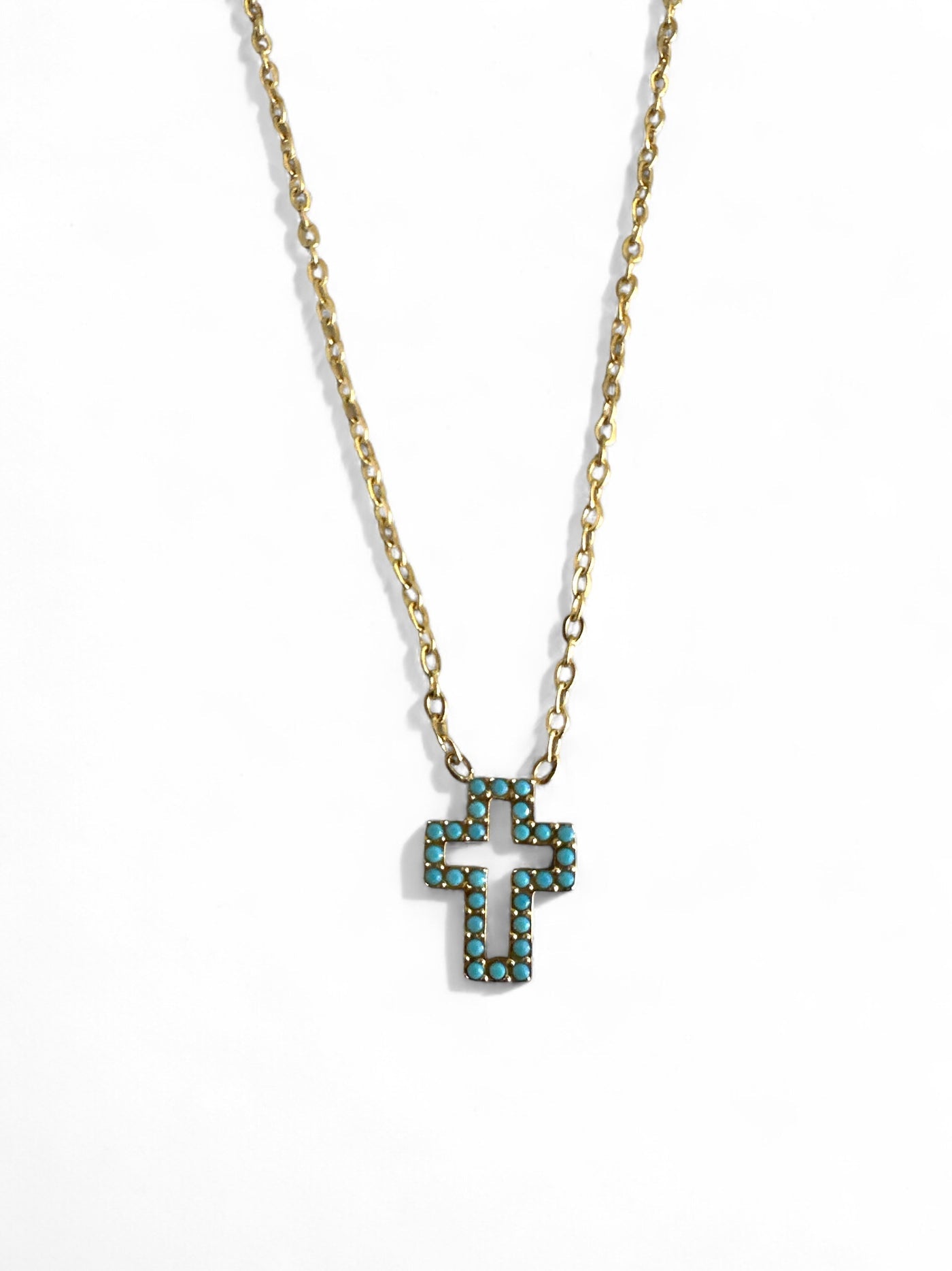 Minimalist Turquoise Cross Necklace Stainless Steel - gold plated