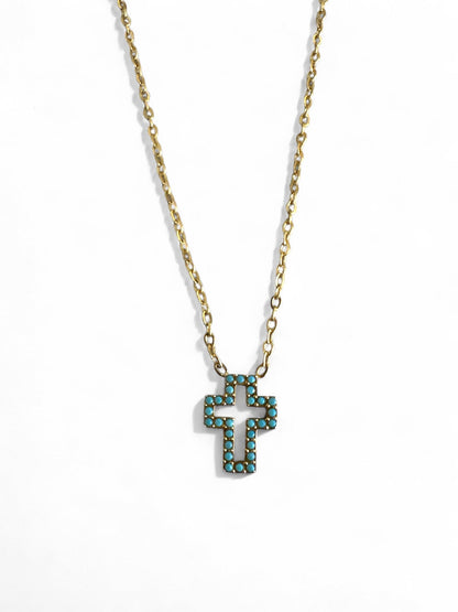 Minimalist Turquoise Cross Necklace Stainless Steel - gold plated