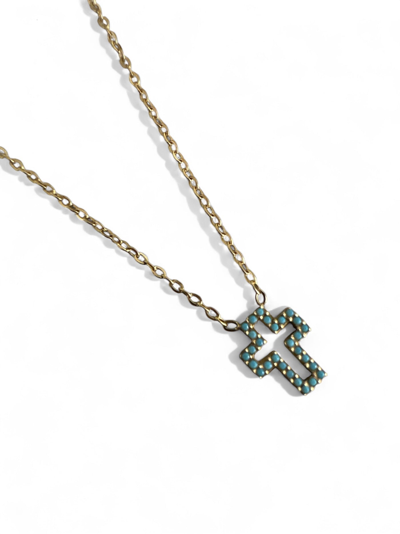 Minimalist Turquoise Cross Necklace Stainless Steel - gold plated