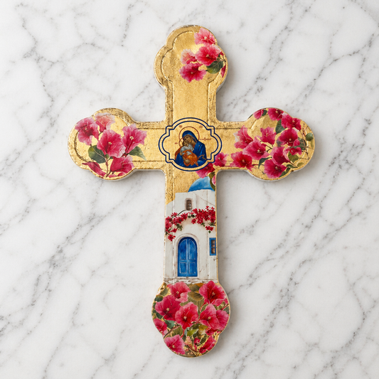 Aegean Byzantine Bougainvillea Gold Leaf Cross