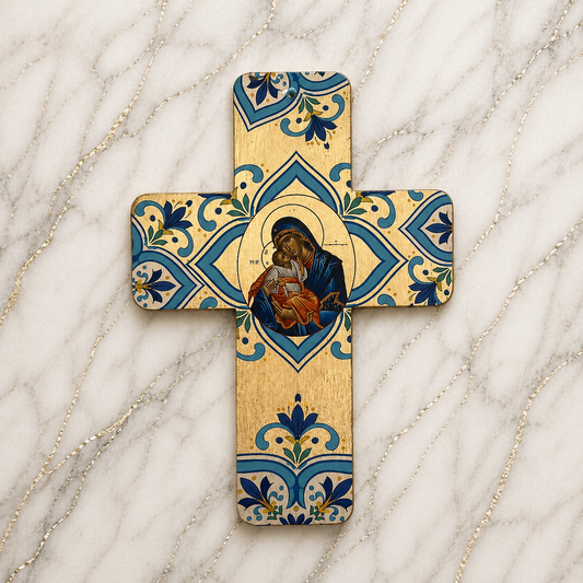 Gold Leaf Mary & Jesus Scented Cross