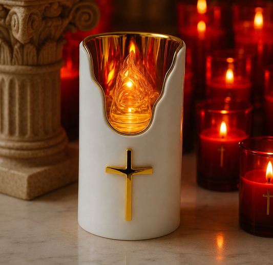 Traditional Greek Kandili Cross Candle Clear Flame (Battery Operated)