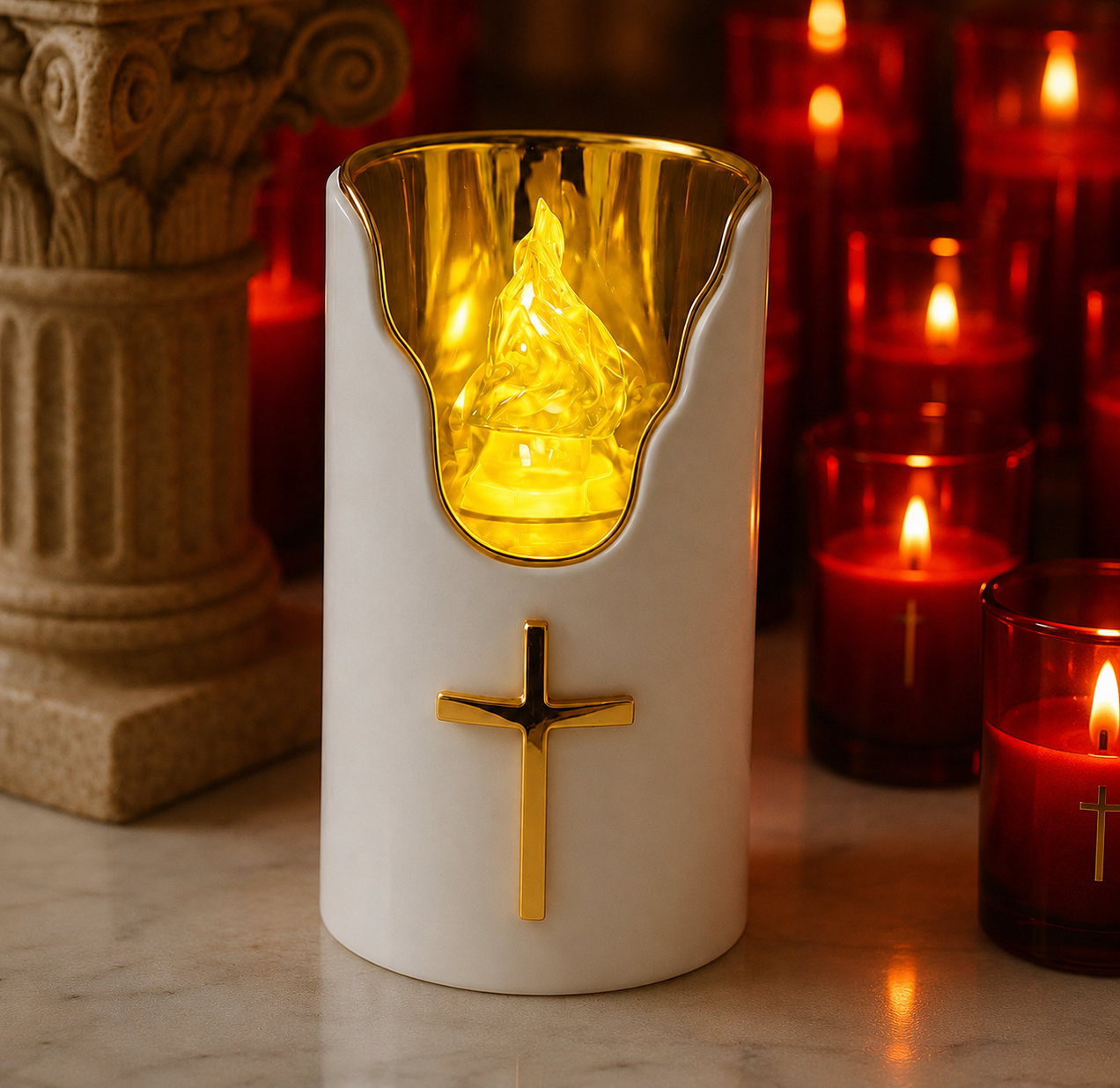 Traditional Greek Kandili Cross Candle Yellow Flame (Battery Operated)