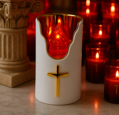 Traditional Greek Kandili Cross Candle Red Flame (Battery Operated)