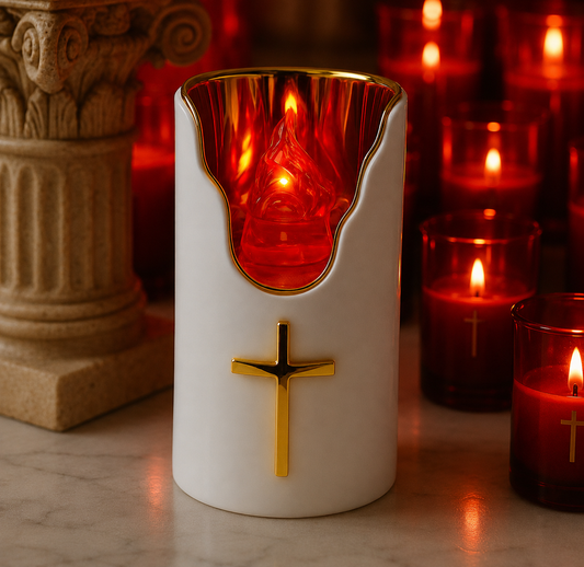 Traditional Greek Kandili Cross Candle Red Flame (Battery Operated)