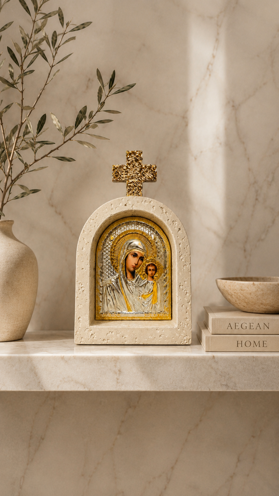 Mother Mary & Jesus Eikon Gold + Stone
