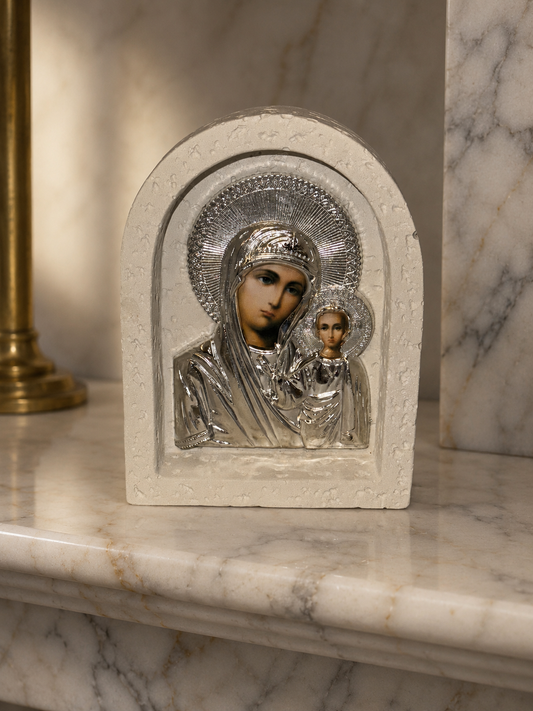 Stone & Silver Mary and Jesus Dome Eikon