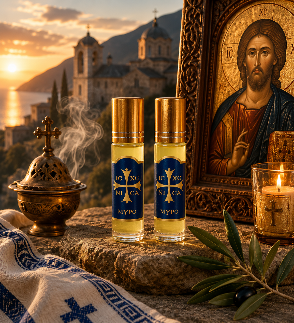 Holy Myrrh Anointing Oil – Mount Athos, Greece ICXC Bottle