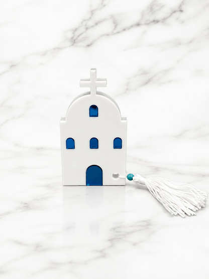 Santorini Church Ornament – White & Blue | Made in Greece