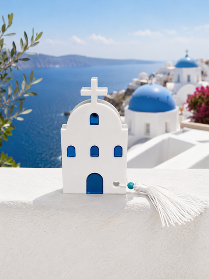 Santorini Church Ornament – White & Blue | Made in Greece