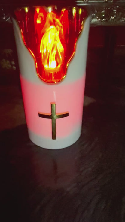 Traditional Greek Kandili Cross Candle Red Flame (Battery Operated)